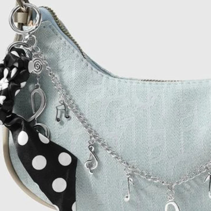 Polka Dot Scarf Bag Charm with Metal Chain