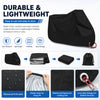 Black waterproof motorcycle cover with elastic hem and lock hole for added security