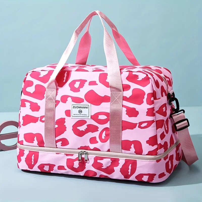 Animal Print Travel Duffle Bag with Shoe Compartment