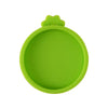 A bright lime green reusable silicone food storage lid with a rounded, slightly fluted edge.