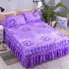 Elegant Elastic Fitted Bed Sheet Set with Lace Skirt and Pillowcases
