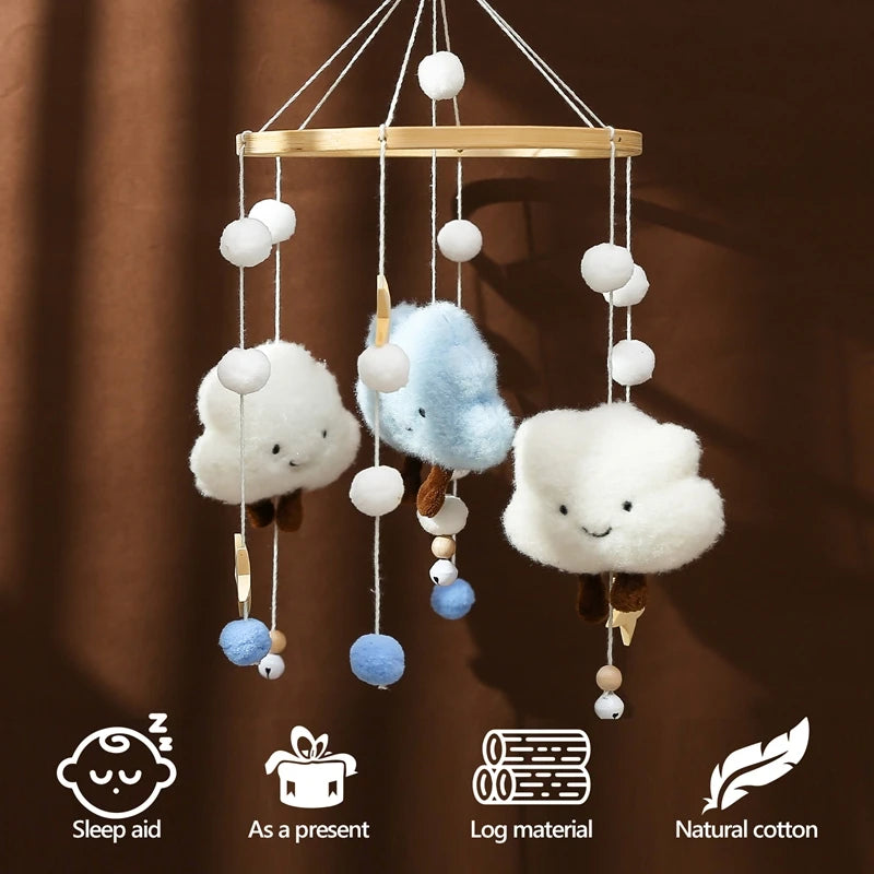Wooden and Felt Crib Mobile with Cloud and Star Rattles