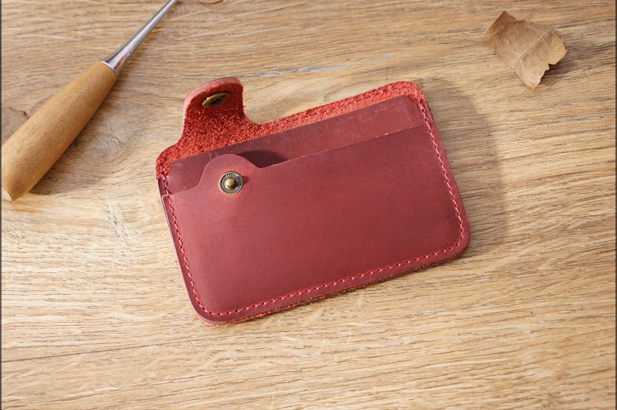 Vintage Leather Slim Card Holder with Snap Closure