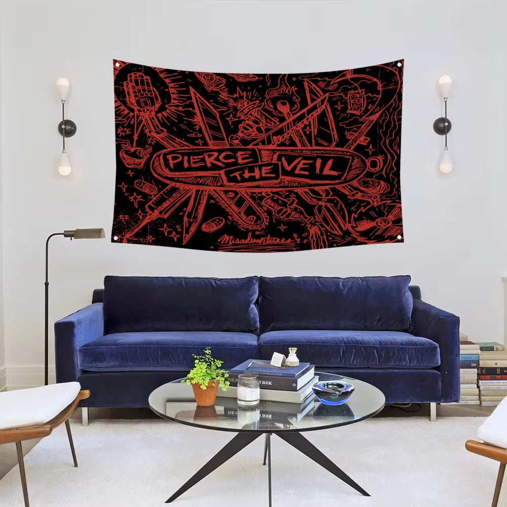 Pierce The Veil Band Flag Tapestry with Brass Grommets