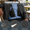 A man wearing a dark jacket is holding a black leather crossbody bag, with close-ups showing nylon fabric, scratch-resistant 