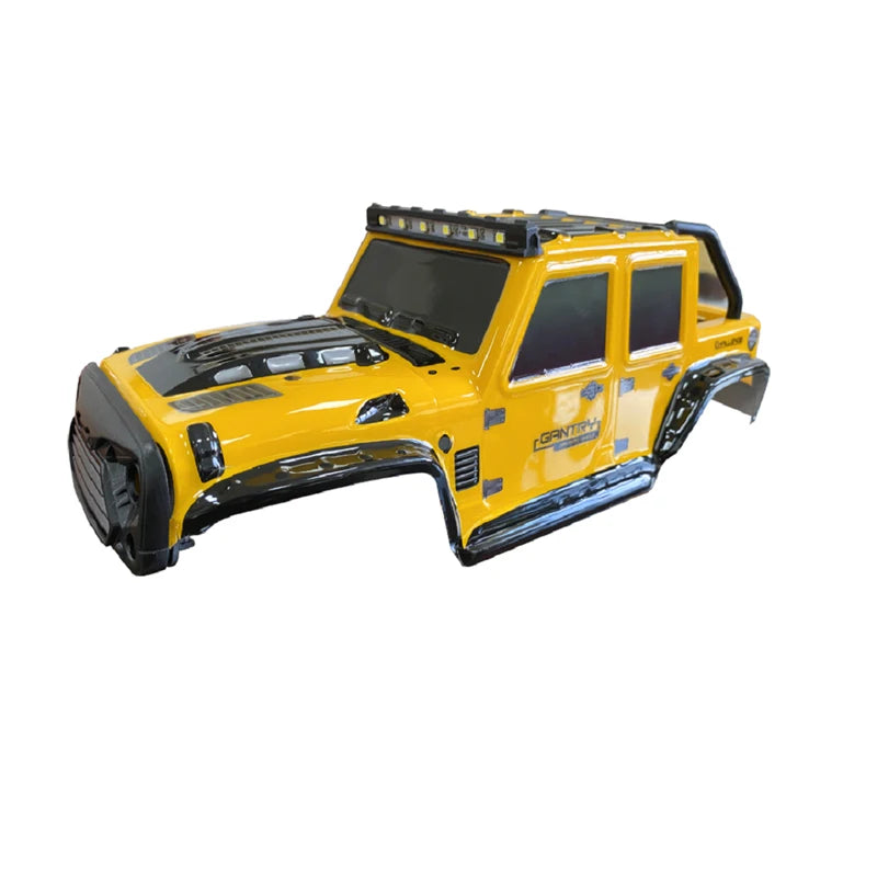 Yellow high-speed 1/16 scale 4WD RC car receiver parts kit with a black roof rack.
