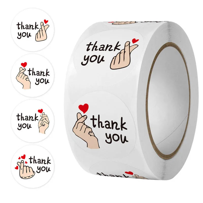 Red Heart Thank You Stickers with Floral Design