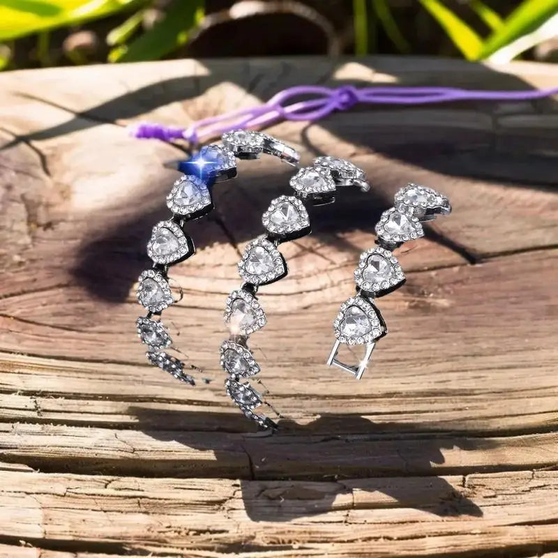 Heart Rhinestone Tennis Chain Necklace & Bracelet Set