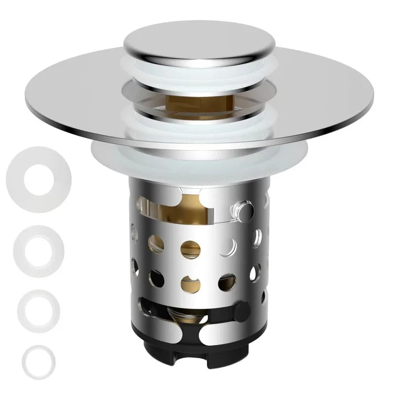Universal Stainless Steel Sink Drain Filter with Spring-Loaded Stopper