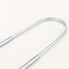 A silver stainless steel tongue scraper shown against a white background.