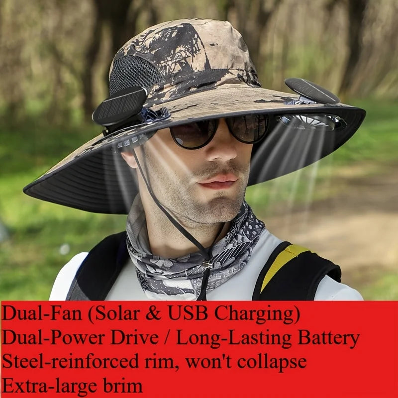 Solar-Powered Cooling Hat with Dual Fans