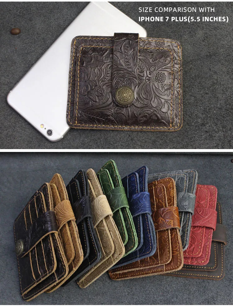 Handcrafted Cowhide Leather Card Wallet with Coin Pocket
