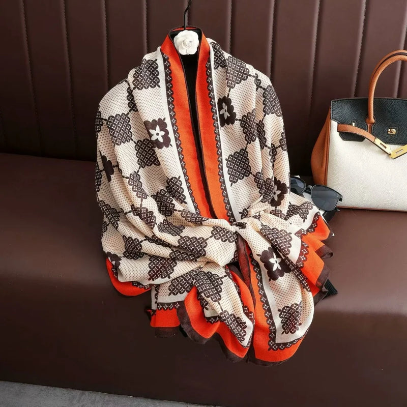Large Color-Block Cotton-Linen Feel Scarf & Shawl