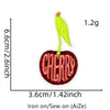 A yellow cherry embroidery patch measuring 1.2g, displayed against a scale marked in centimeters and inches.