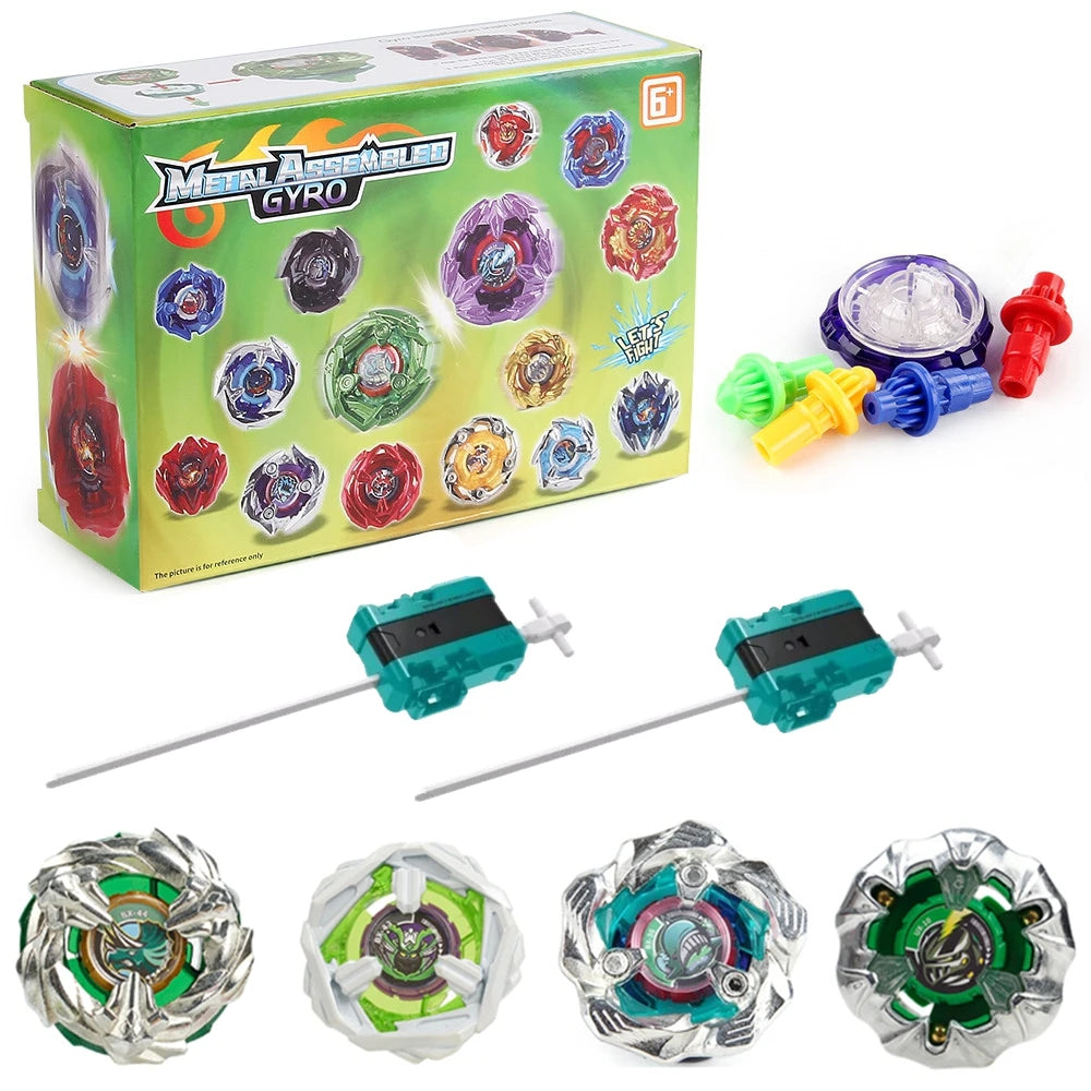 Metal Assemble Gyro spinning top battle set with launchers and various metal tops
