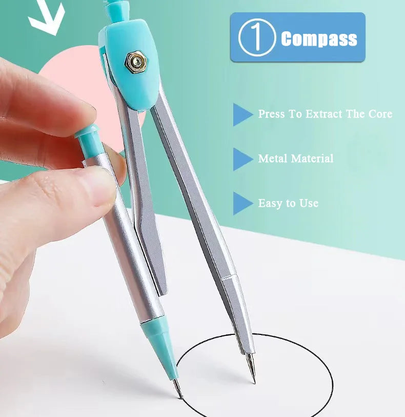 7-Piece Geometry Set with Compass and Ruler