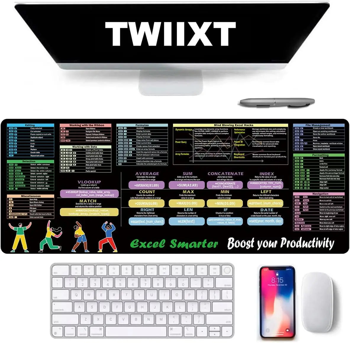 Excel Shortcut Large Mouse Pad with Stitched Edges