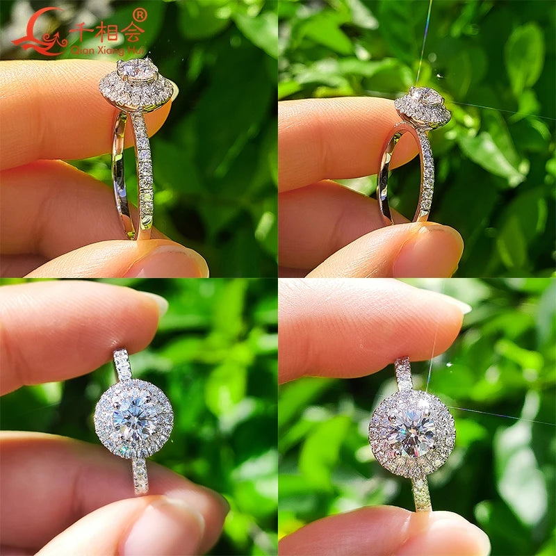 Anillo de Compromiso Halo de Moissanite de Lujo en Plata de Ley 925
