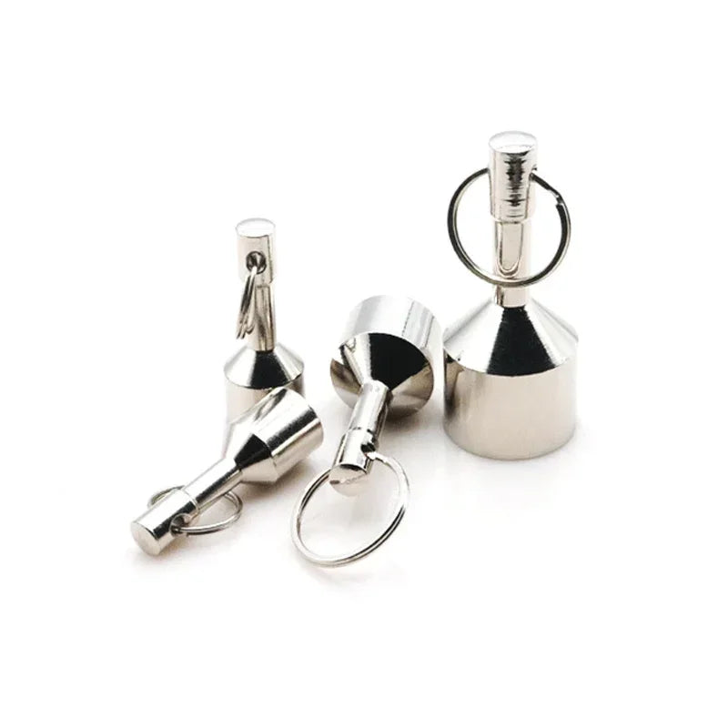 Silver neodymium magnet keychain with a detachable clasp and loop.