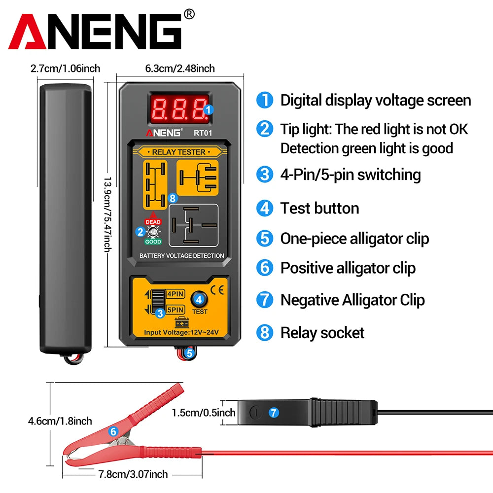Automotive Relay Tester with Digital Display for 4/5 Pin Relays