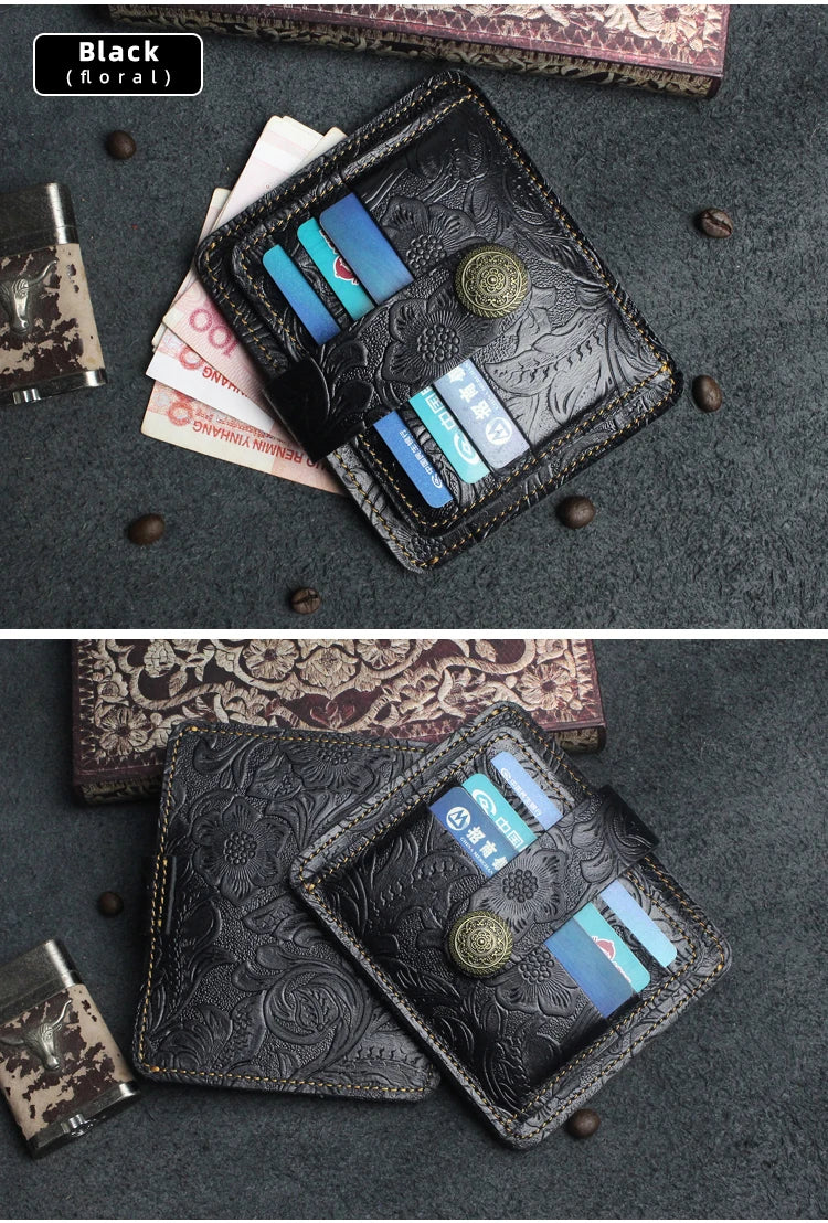 Handcrafted Cowhide Leather Card Wallet with Coin Pocket
