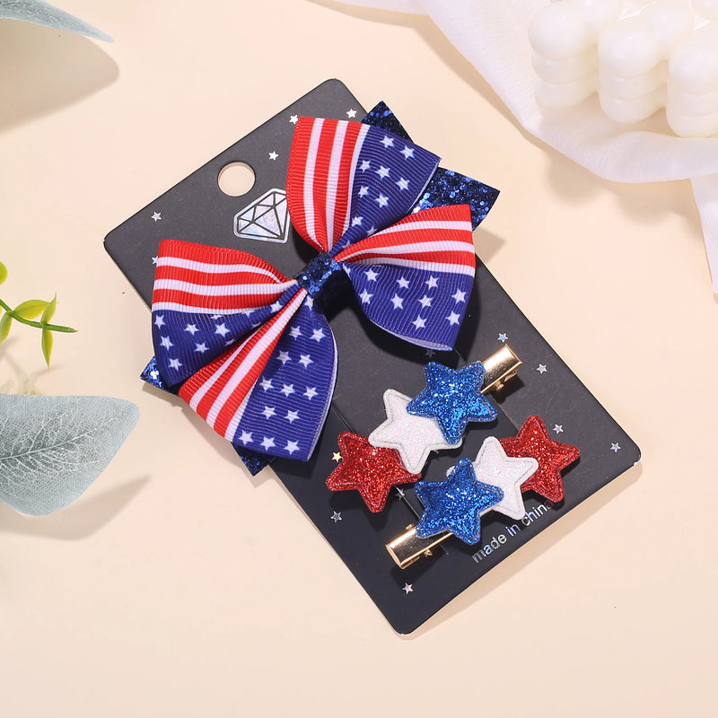 Patriotic Star Bow Hair Clips for Girls