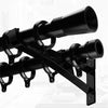 Black durable aluminum curtain rod brackets set for mounting rods.