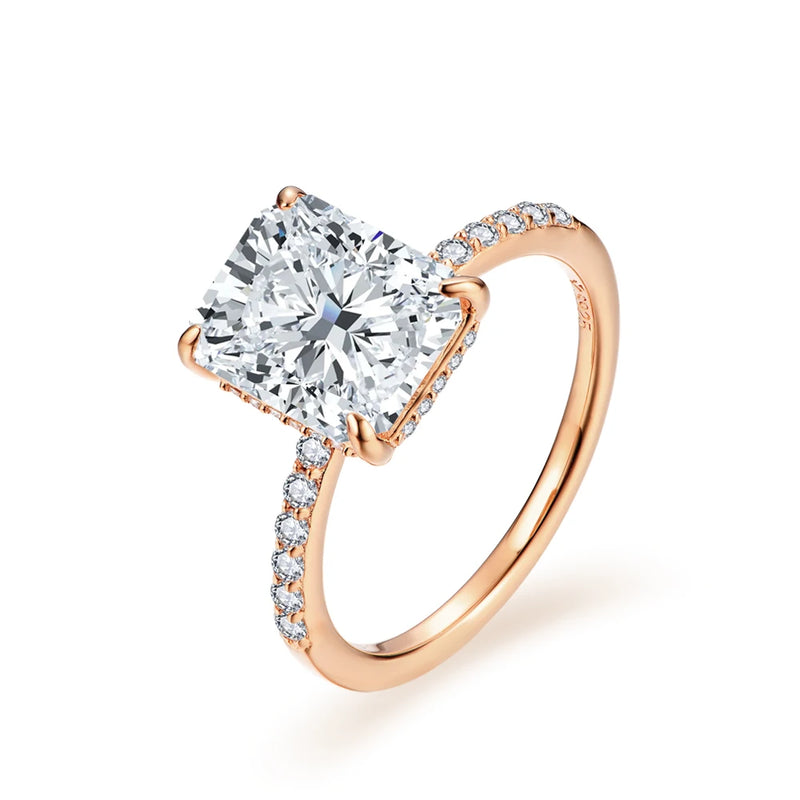 Radiant Cut Moissanite Engagement Ring in 18K Gold-Plated Sterling Silver
