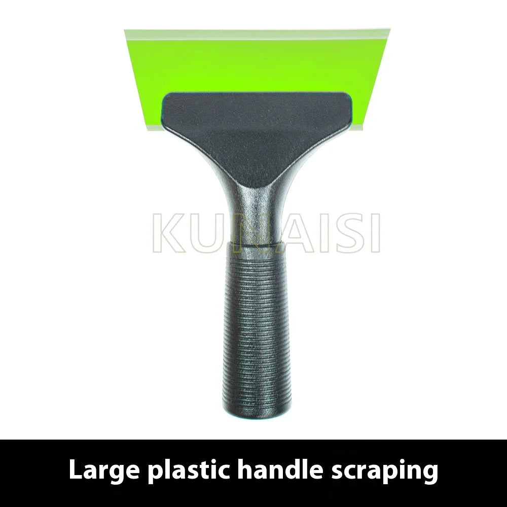 A black plastic handle scraping tool with a green blade for soft cowhide car wrap and film installation.