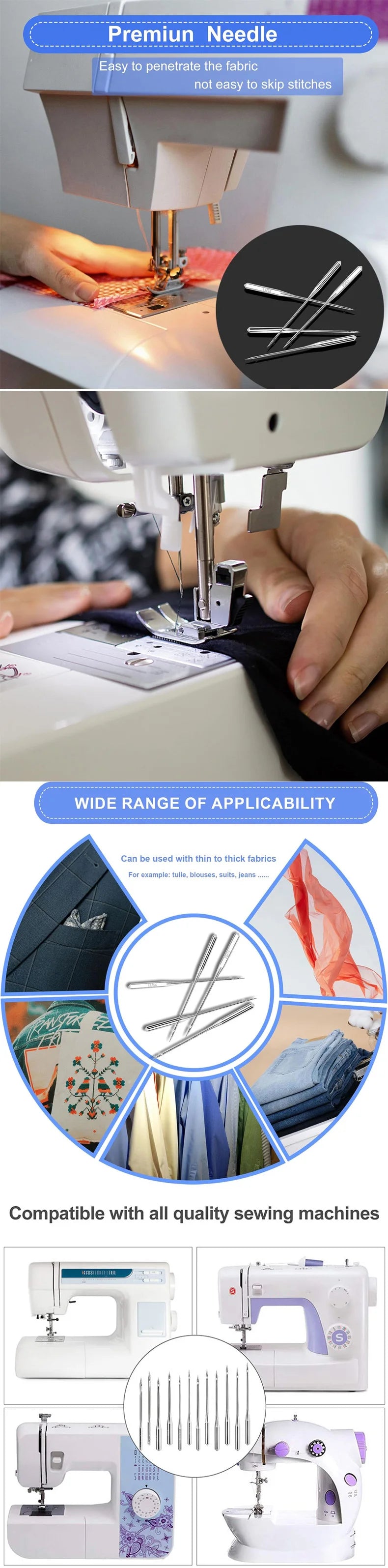 Universal Sewing Machine Needles - Multi-Pack Assorted Sizes for Home Machines