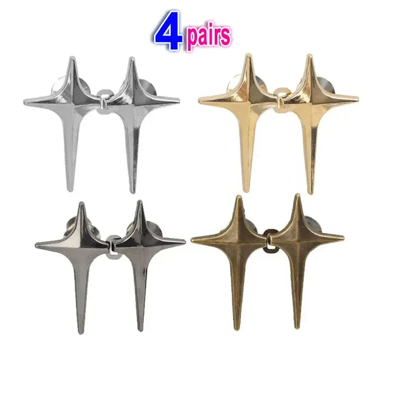 Four pairs of gold and silver Y2K star waist tightener clips for jeans