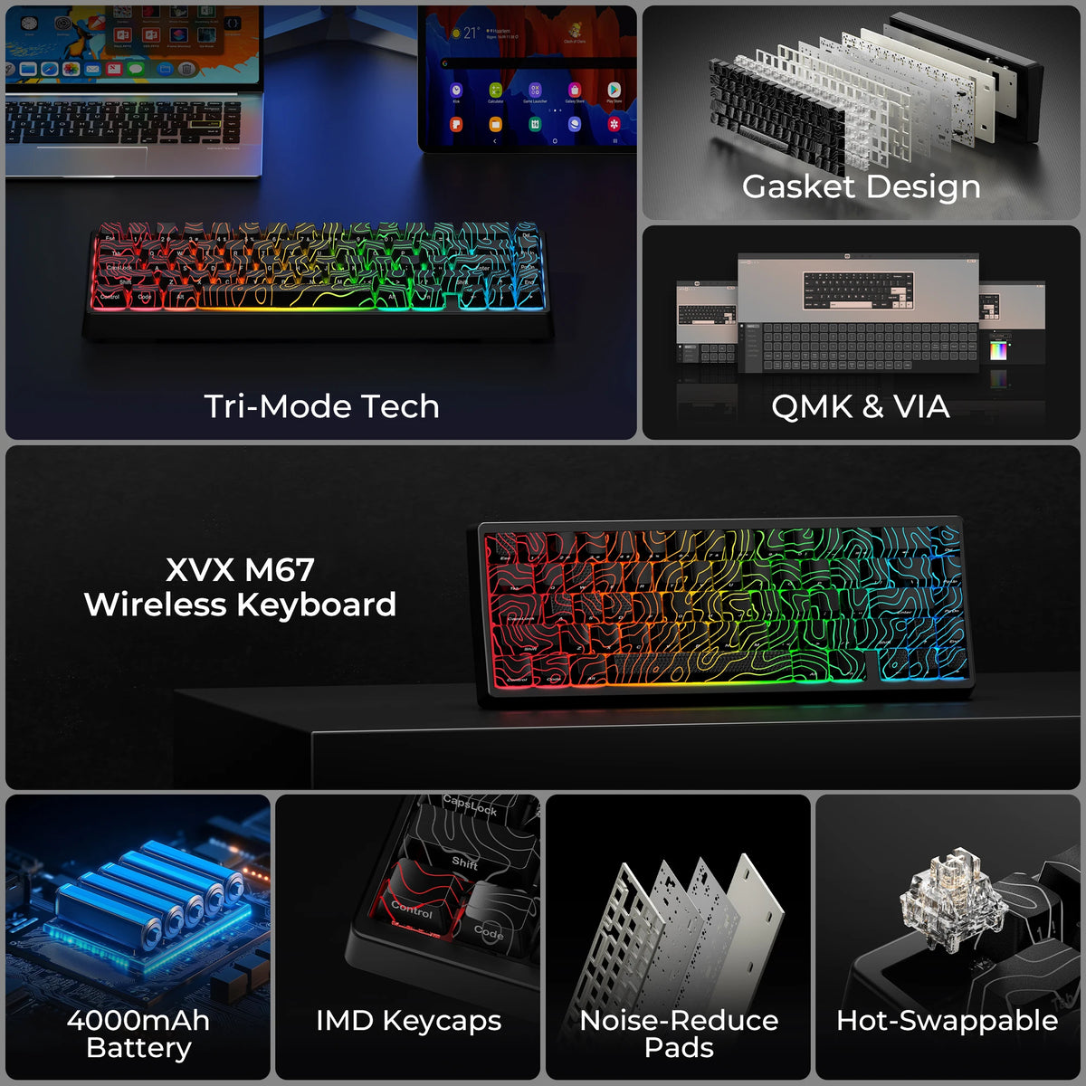 JadeStone 67-Key Wireless Mechanical Keyboard with IMD-Tech Keycaps