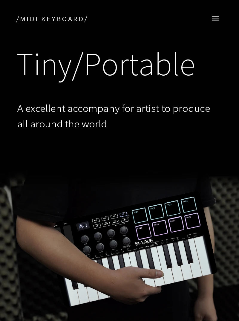 Portable 25-Key MIDI Controller with Pads and Wireless Connectivity