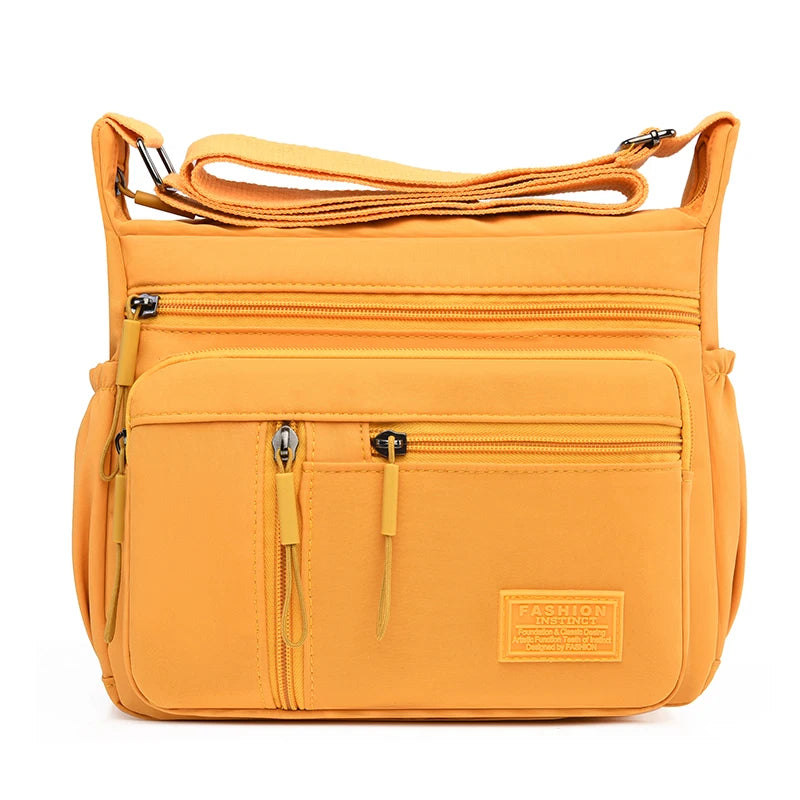 Bolso bandolera de nylon impermeable con múltiples bolsillos