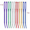 A collection of 20 large eye tapestry needles in various colors including purple, green, silver, red, gold, and blue.