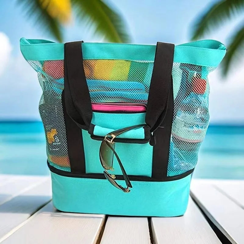 Insulated Mesh Beach Tote with Cooler Compartment