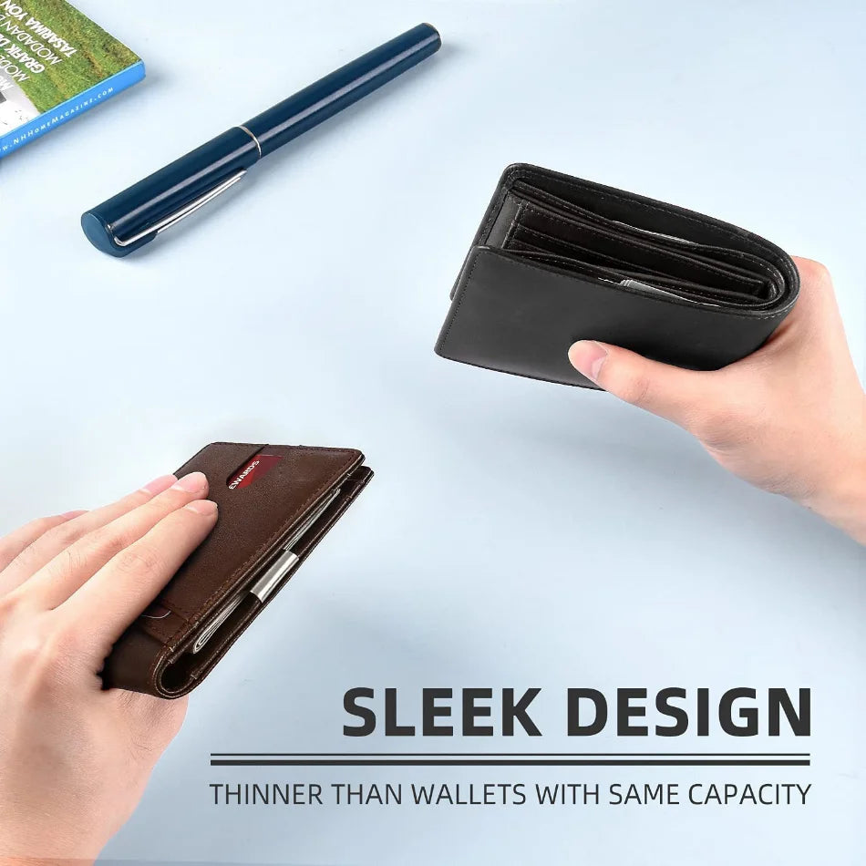 Slim RFID-Blocking Carbon Fiber Leather Wallet