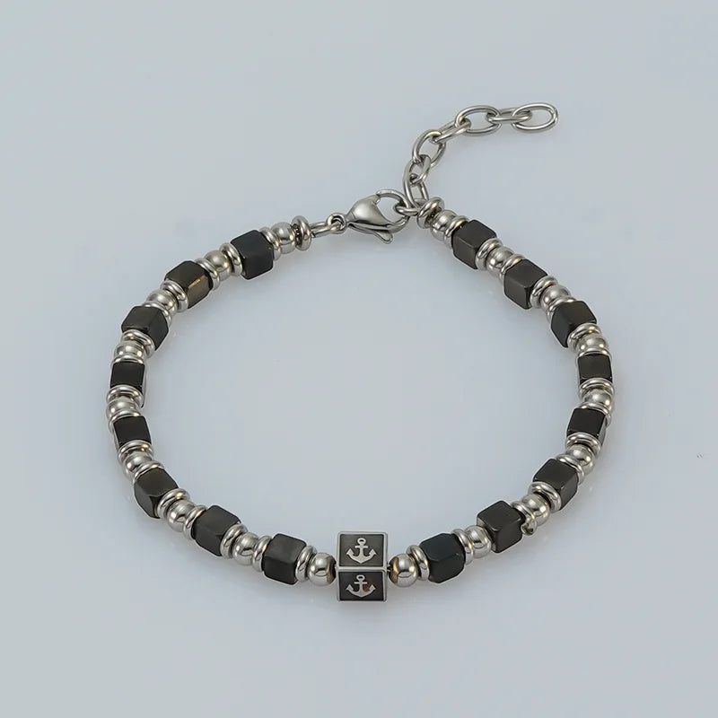 Natural Stone & Stainless Steel Beaded Bracelet