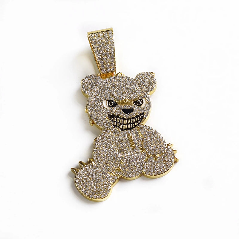 Collar con Colgante de Oso en Cadena Cubana