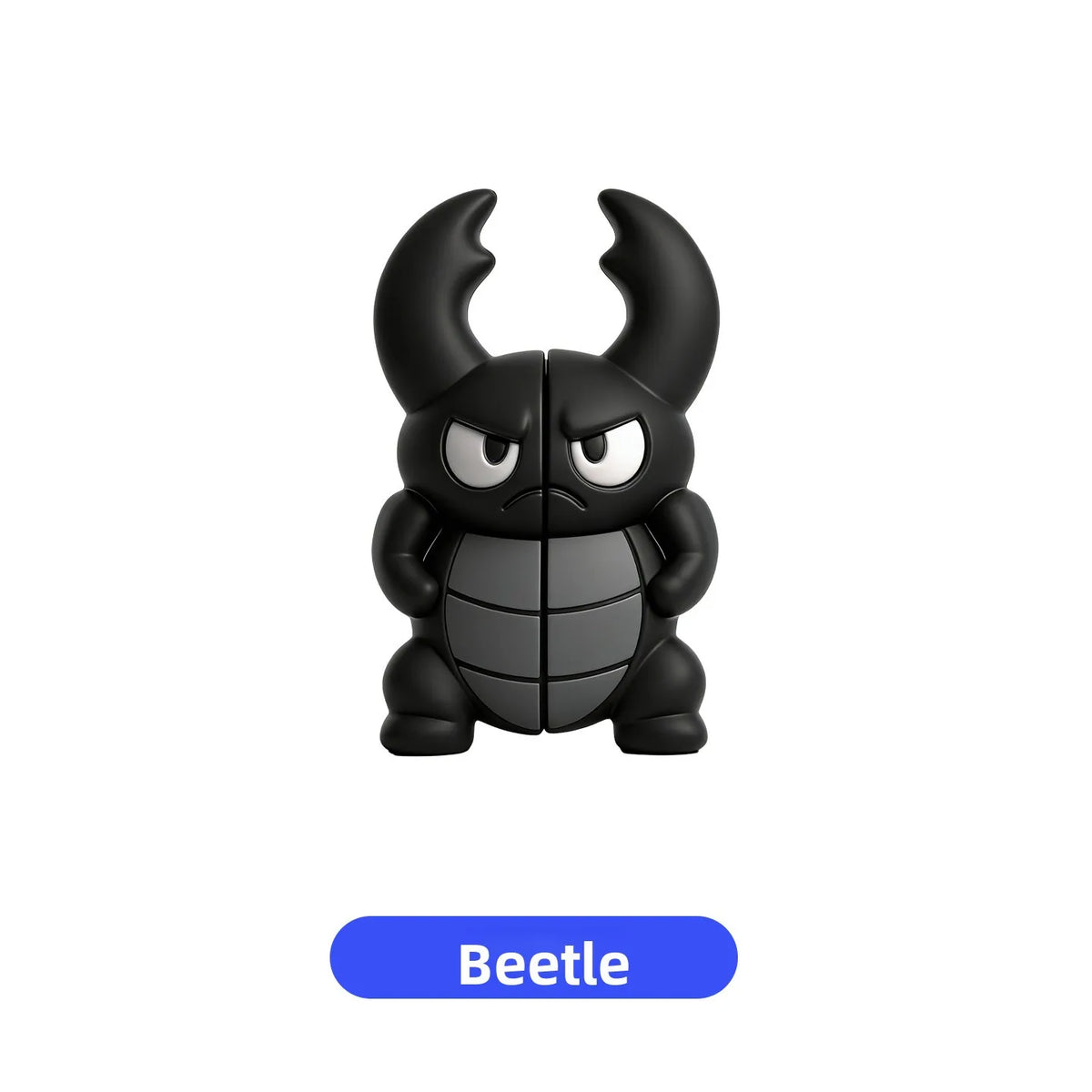 A black 3D cartoon bee door edge protector for cars with large horns and a textured body.