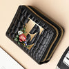 Alphabet Flower Double-Zip Card Wallet with Secure Clasp