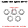 A set of 100 silver 4mm eyelets for crafting and projects.