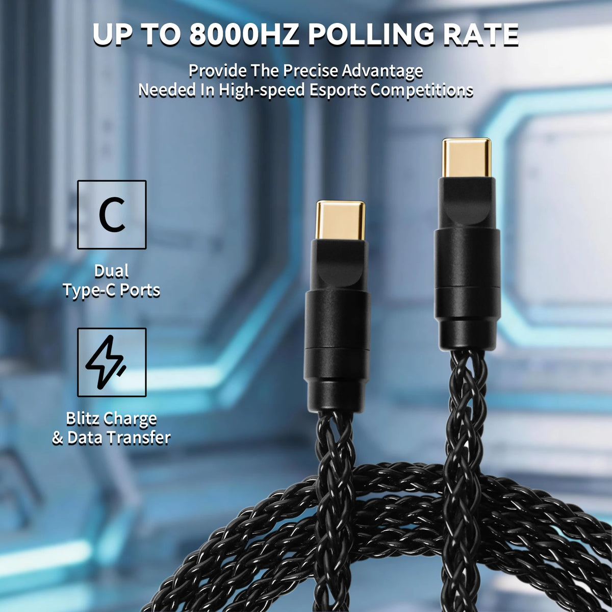 2-in-1 USB-C Gaming Keyboard Cable with RGB Lighting