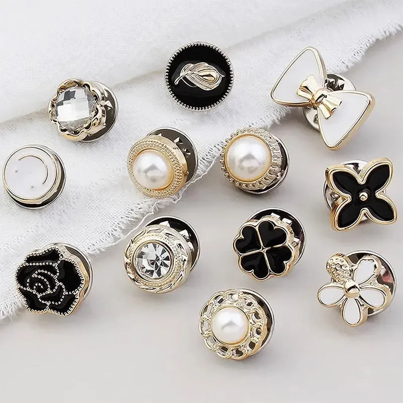 Pearl Rhinestone Brooch Pins with Secure Clasp (Set of 10)
