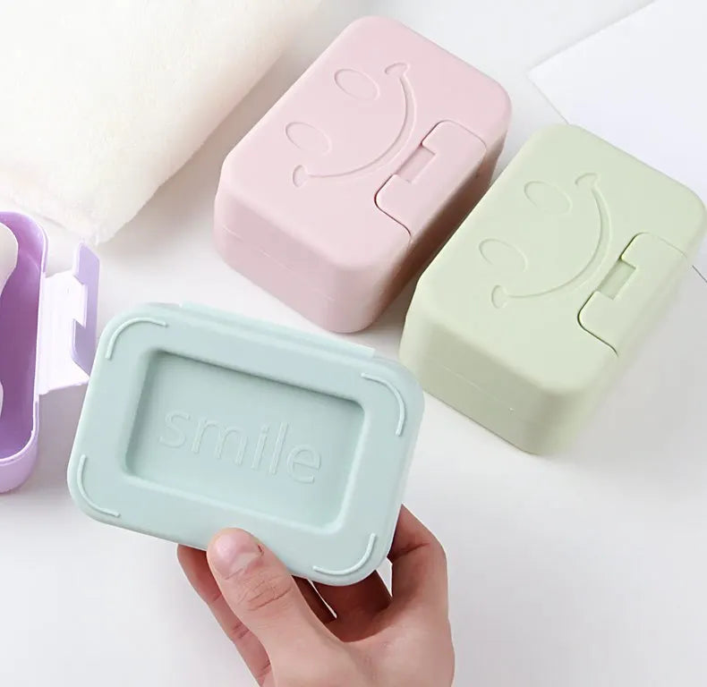 Smiley Face Lidded Soap Dish for Bathroom & Travel