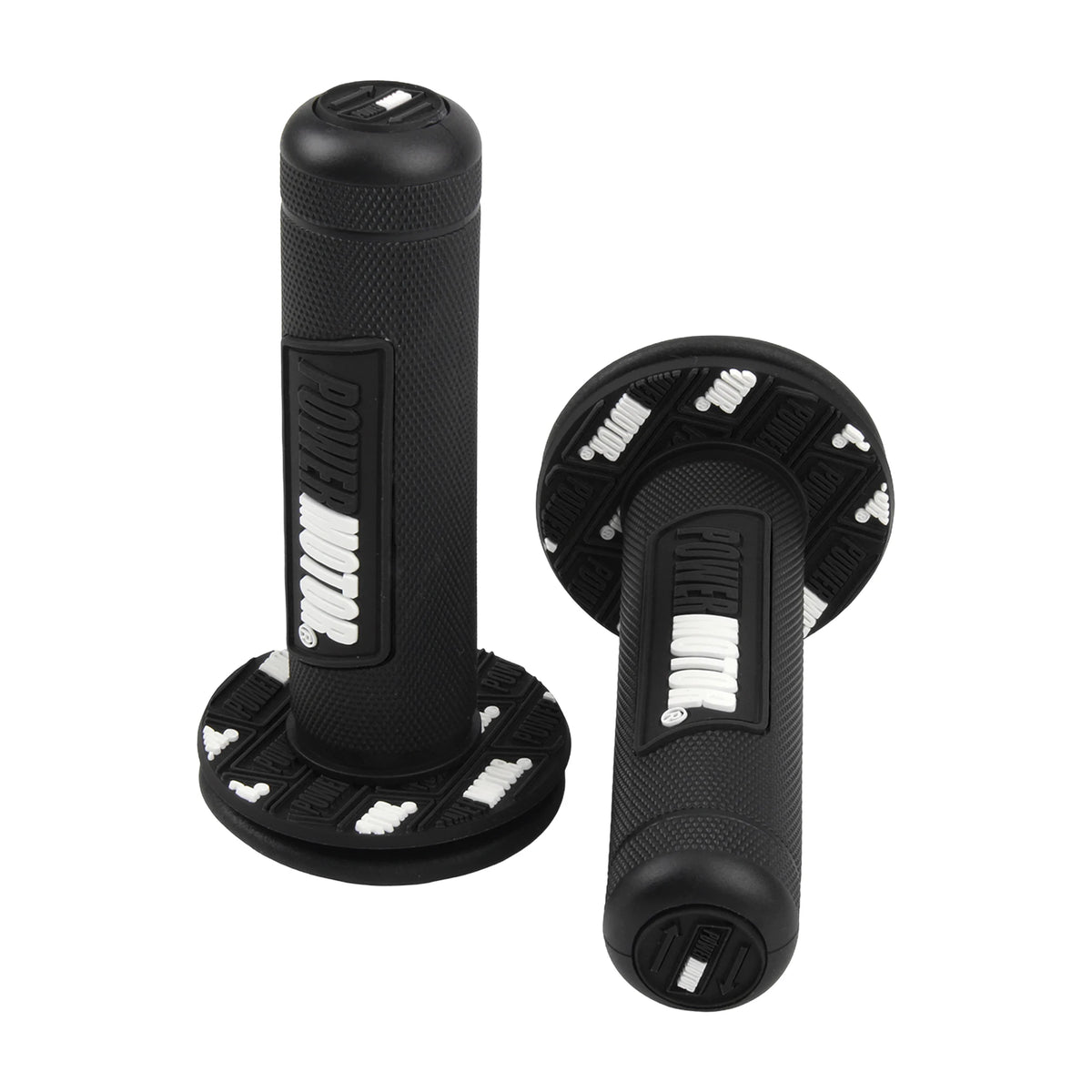 A black universal motorcycle handlebar grip with a textured surface and vibration dampening features.