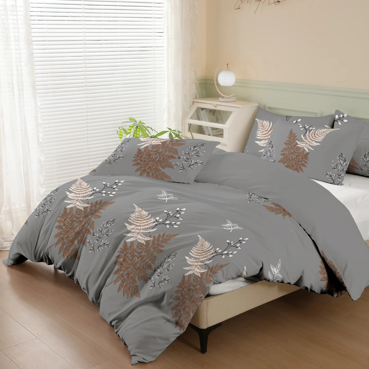 Botanical Leaf Print Duvet Cover Set with Pillowcases