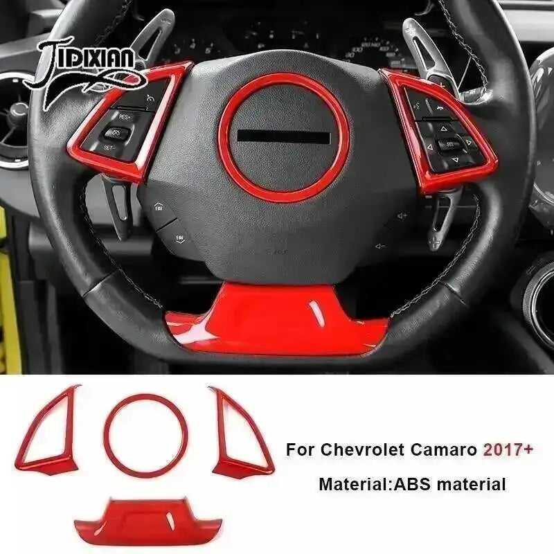 Red interior and exterior trim kit for Chevrolet Camaro featuring ABS material components.