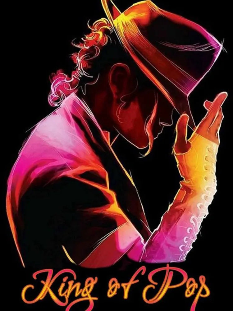 A vibrant illustration of the King of Pop featuring dramatic lighting and rich pink and orange tones.