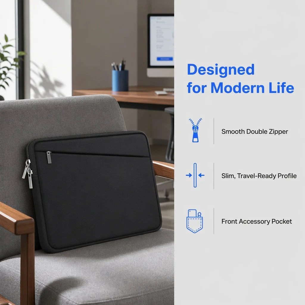 Universal Laptop Sleeve with Shockproof Padding & Accessory Pocket